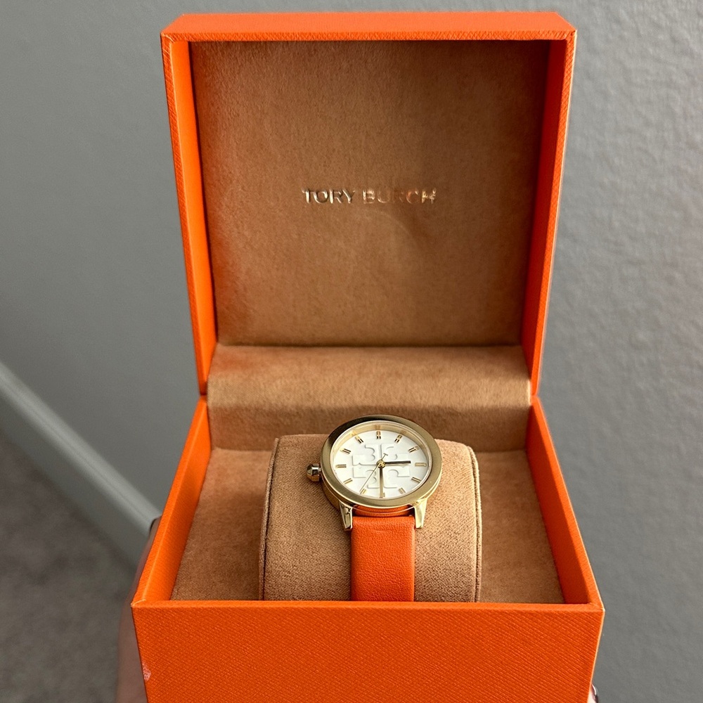 Tory Burch Gold Watch with Orange Strap